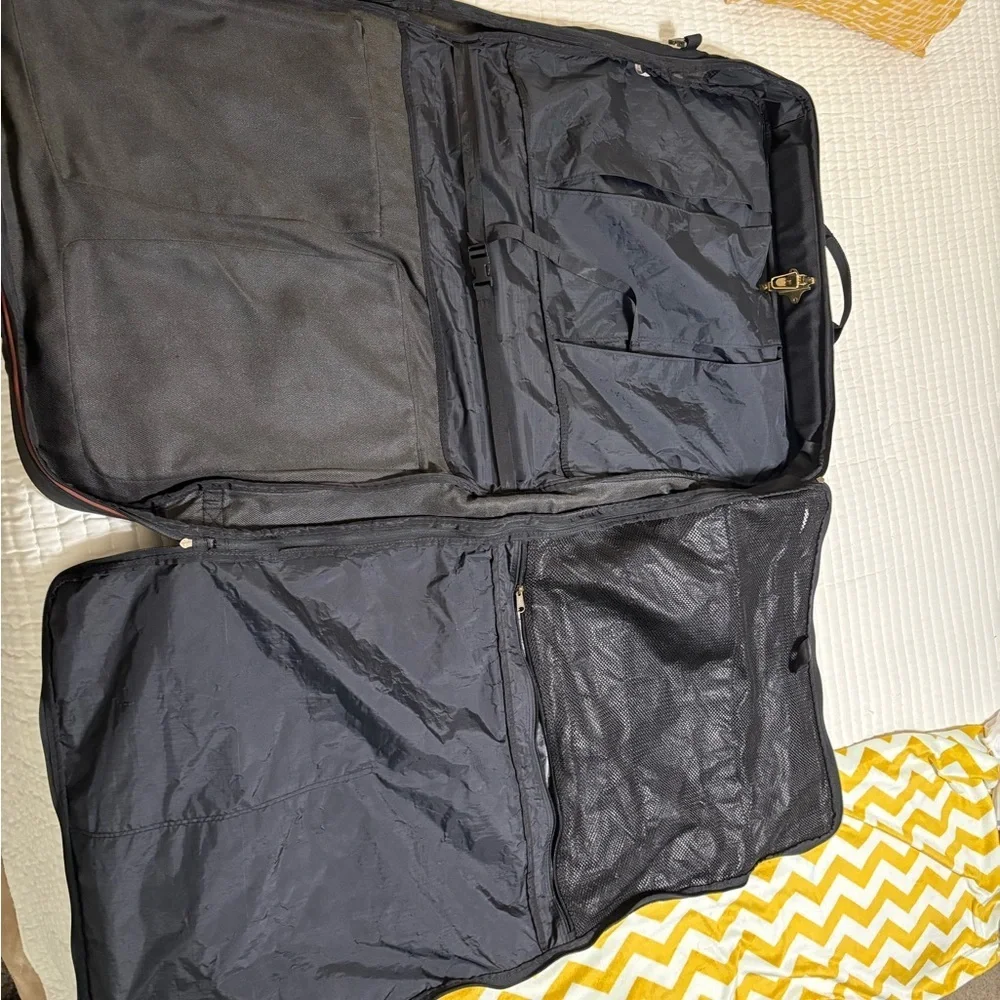 Vintage Eddie Bauer Leather +Canvas Hanging Garment Bag & Matching Carry Bag Set